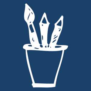 Icon eines Malbechers mit Pinsel und Stiften
